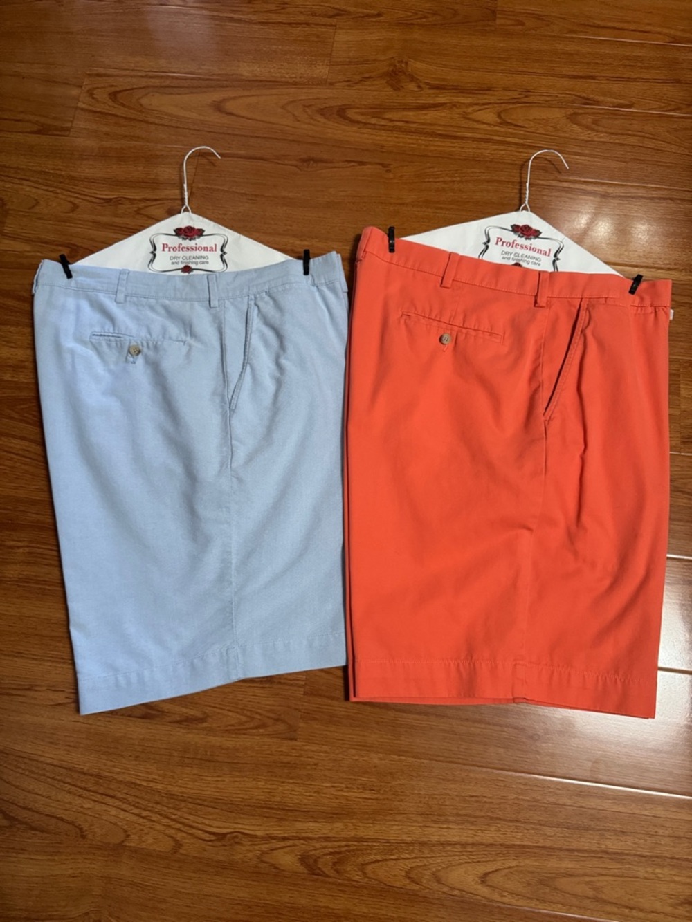 Polo Ralph Lauren Shorts Size 38 100% Cotton Lot Of Two Blue and Orange Flat Fro